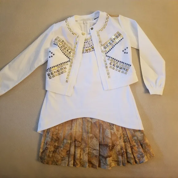 Alviero Martini Kids dress with jacket in gold.